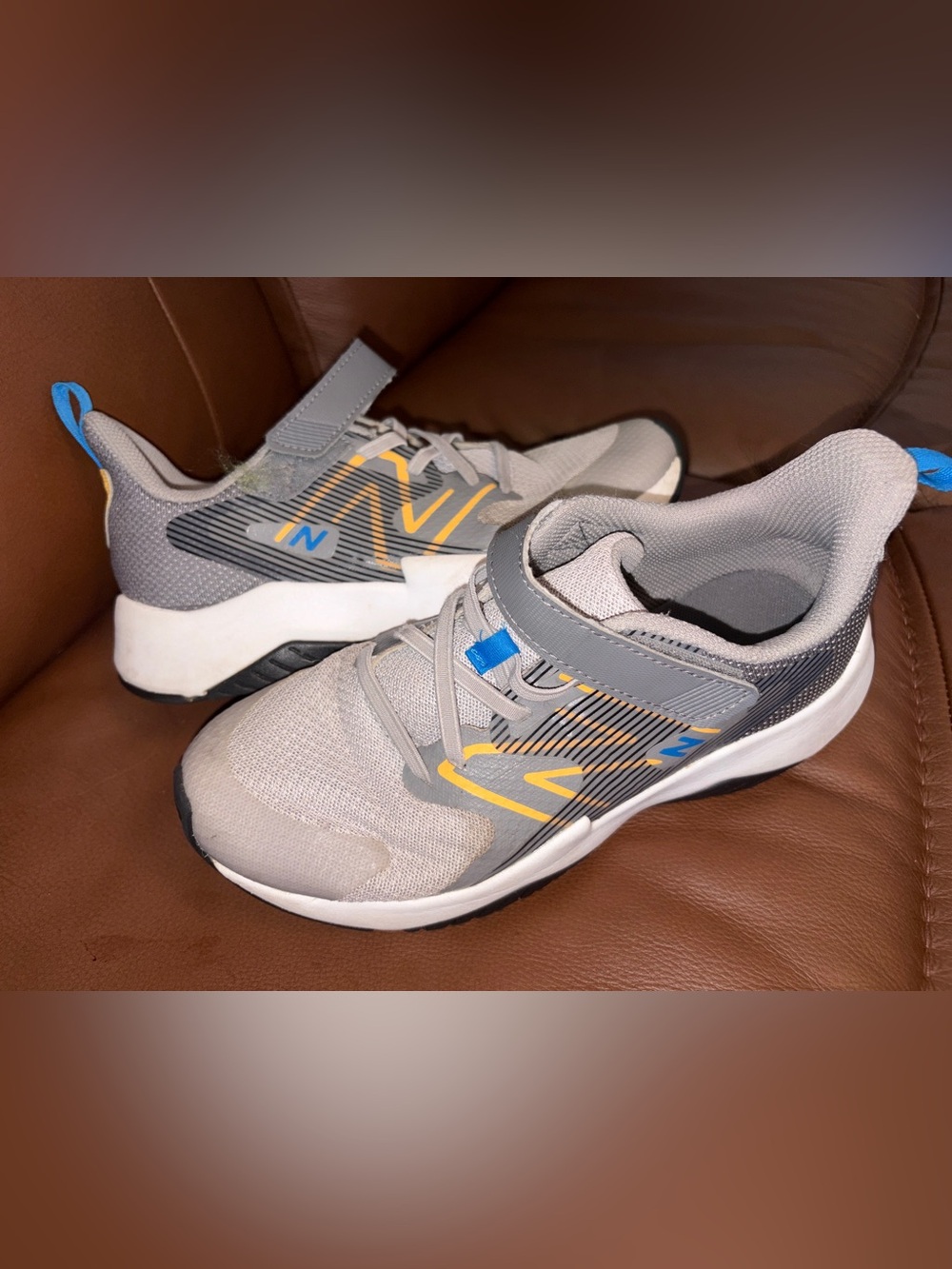 New Balance Gray, Yellow & Blue Kids Athletic Sneakers